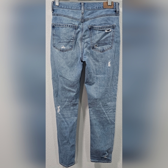 American Eagle Womens Straight Mom Jeans Size 0 Regular Light Destroy Distressed - Picture 7 of 16